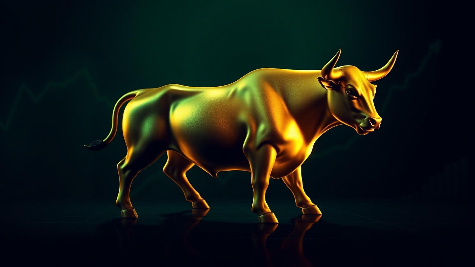 Golden bull on rising market chart